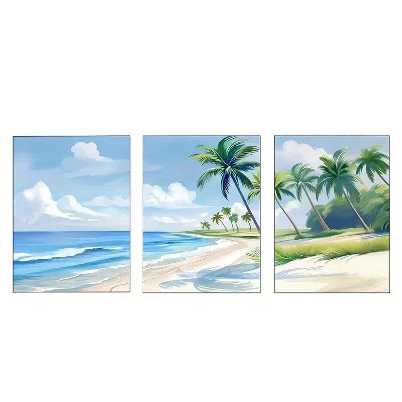 3pcs Sunny Day at the Caribbean Beach  Wall Art Set Canvas Framed 60x90cm - High Quality Print 100% Australian Made Wall Canvas Ready to Hang