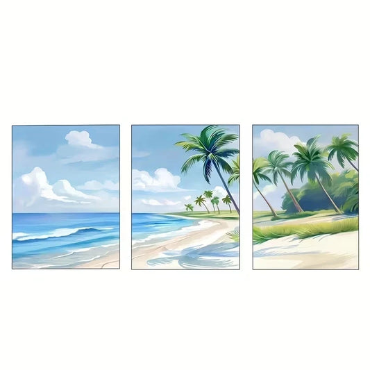 3pcs Sunny Day at the Caribbean Beach  Wall Art Set Canvas Framed 60x90cm - High Quality Print 100% Australian Made Wall Canvas Ready to Hang