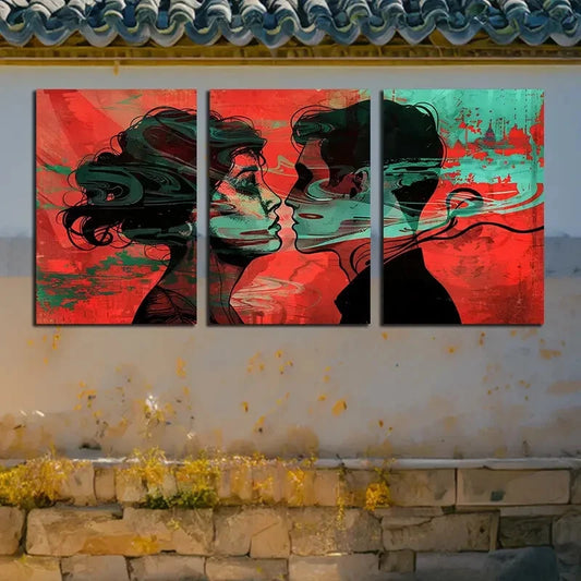 3pcs Vibrant Romantic Kiss Illustration Metal Print Ready to Hang Art