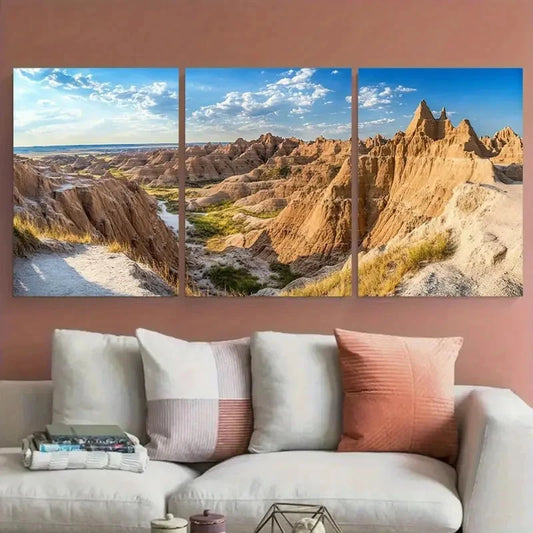 3pcs Badlands National Park Travel Wall Art Set Canvas Framed 40x60cm - High Quality Print 100% Australian Made Wall Canvas Ready to Hang