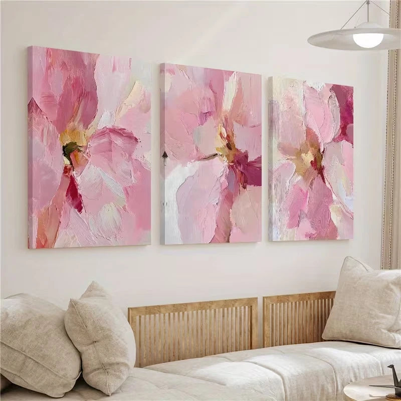 3pcs Abstract Pink Flowers  Wall Art Set Canvas Framed 60x90cm - High Quality Print 100% Australian Made Wall Canvas Ready to Hang