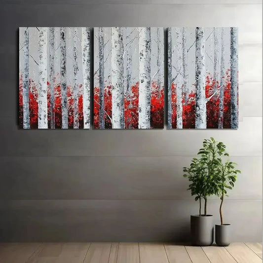 3pcs Abstract Winter Birch Forest Scene Metal Print Ready to Hang Art