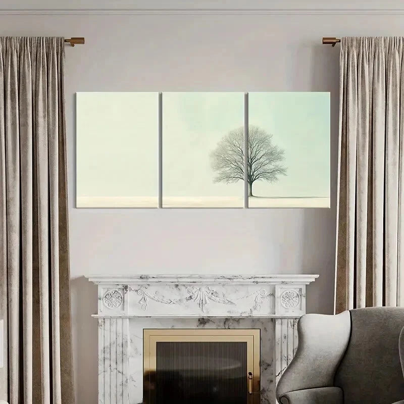 3pcs Tree Serene Landscape Minimalist Design Metal Print Ready to Hang Art