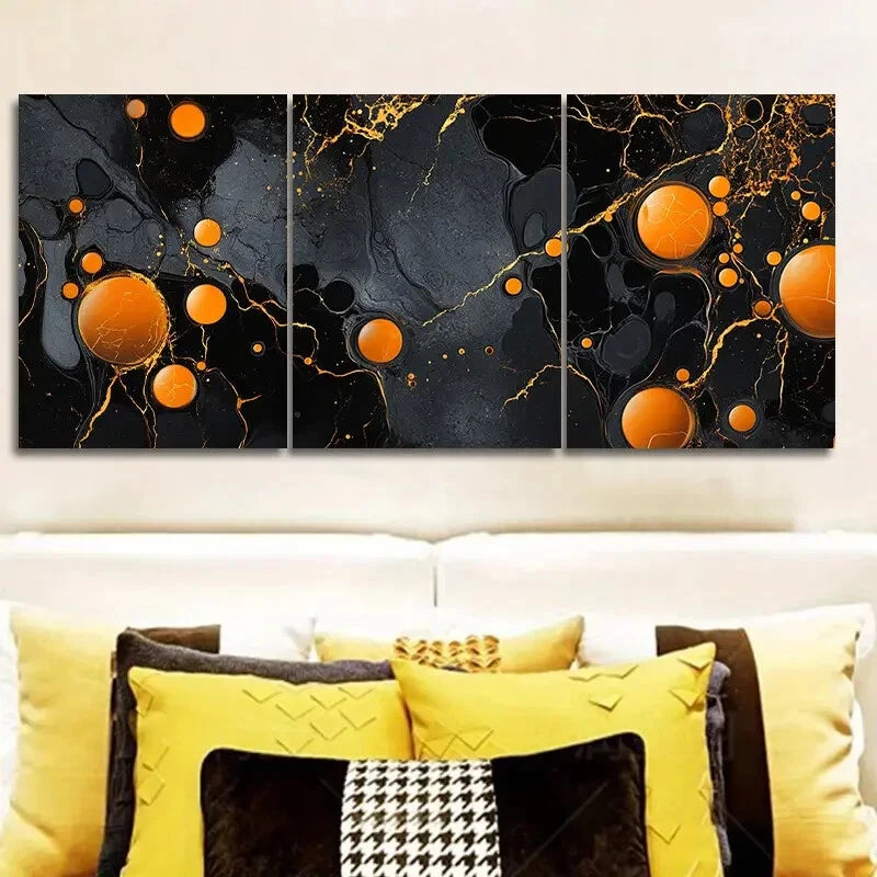 3pcs Modern Black & Golden Fluid Design Metal Print Ready to Hang Art