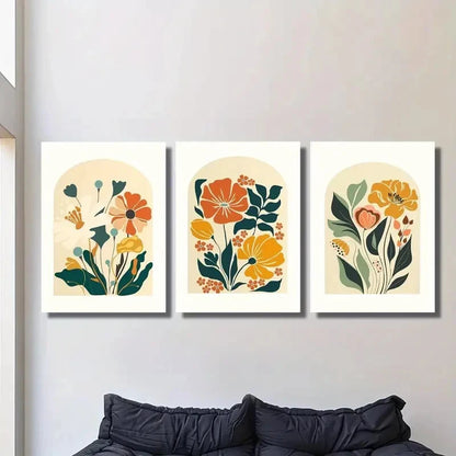 3pcs Abstract Yellow Floral Romantic Flower Metal Print Ready to Hang Art