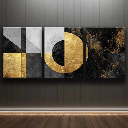 3pcs Golden and Marble Design Modern Metal Print Ready to Hang Art