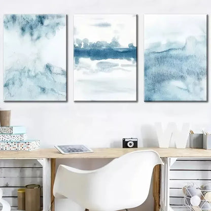 3pcs  Featuring a Minimalist Blue-Themed Abstract  Wall Art Set Canvas Framed 40x60cm - High Quality Print 100% Australian Made Wall Canvas Ready to Hang