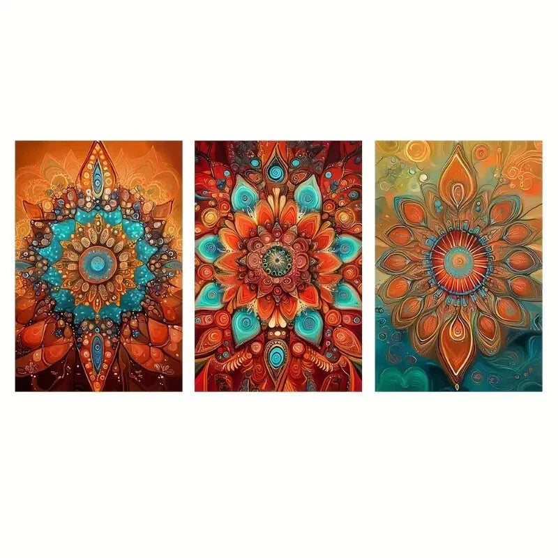 3pcs Floral Colorful Geometric Flower Designs Metal Print Ready to Hang Art
