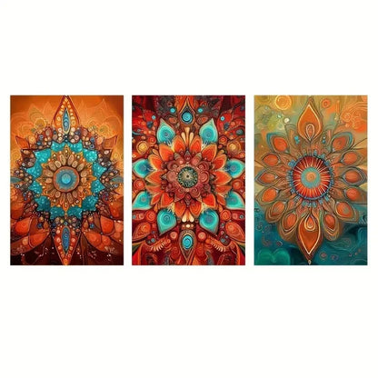 3pcs Floral Colorful Geometric Flower Designs Metal Print Ready to Hang Art