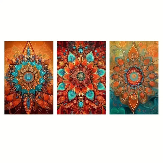 3pcs Floral Colorful Geometric Flower Designs Metal Print Ready to Hang Art
