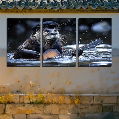 3pcs Otter Playing Guitar Musical Animal Theme Metal Print Ready to Hang Art