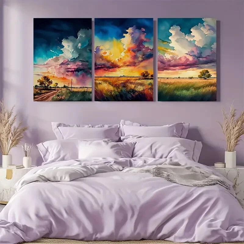 3pcs Abstract Nature Texas Landscape Wall Art Set Metal Print Ready to Hang Art