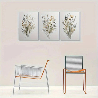3pcs Neutral Tones Natural Flowers Metal Print Ready to Hang Art