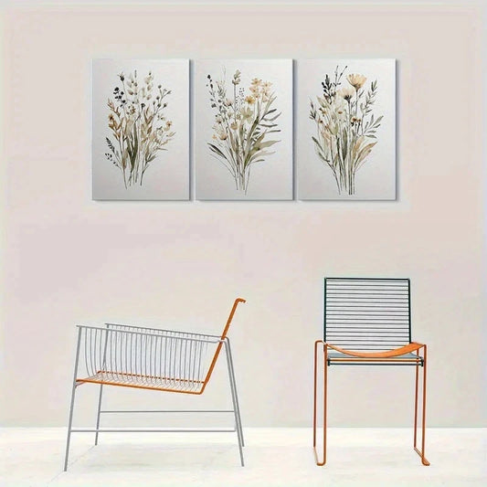 3pcs Neutral Tones Natural Flowers Metal Print Ready to Hang Art