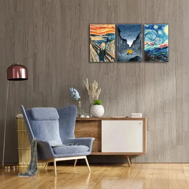 3pcs Scream Starry Night Famous Oil Paintings Metal Print Ready to Hang Art