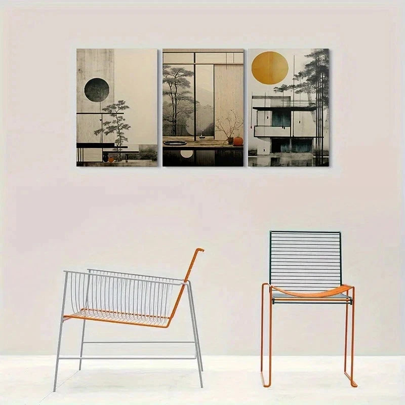 3pcs Abstract Geometric & Nature Metal Print Ready to Hang Art