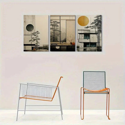 3pcs Abstract Geometric & Nature Metal Print Ready to Hang Art