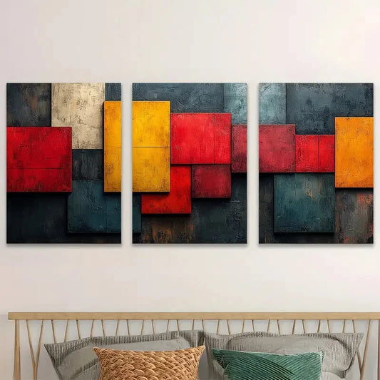 3pcs Color Block Bauhaus Geometric Abstract Metal Print Ready to Hang Art