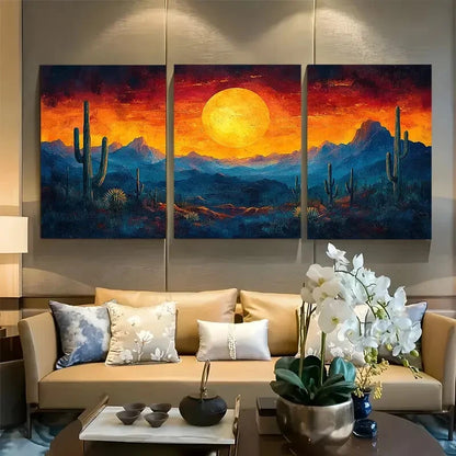 3pcs Vibrant Sonoran Desert Orange Yellow Sunset Metal Print Ready to Hang Art