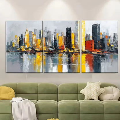 3pcs Sunrise Oil Painting, Cityscape Art, Metal Print Ready to Hang Art