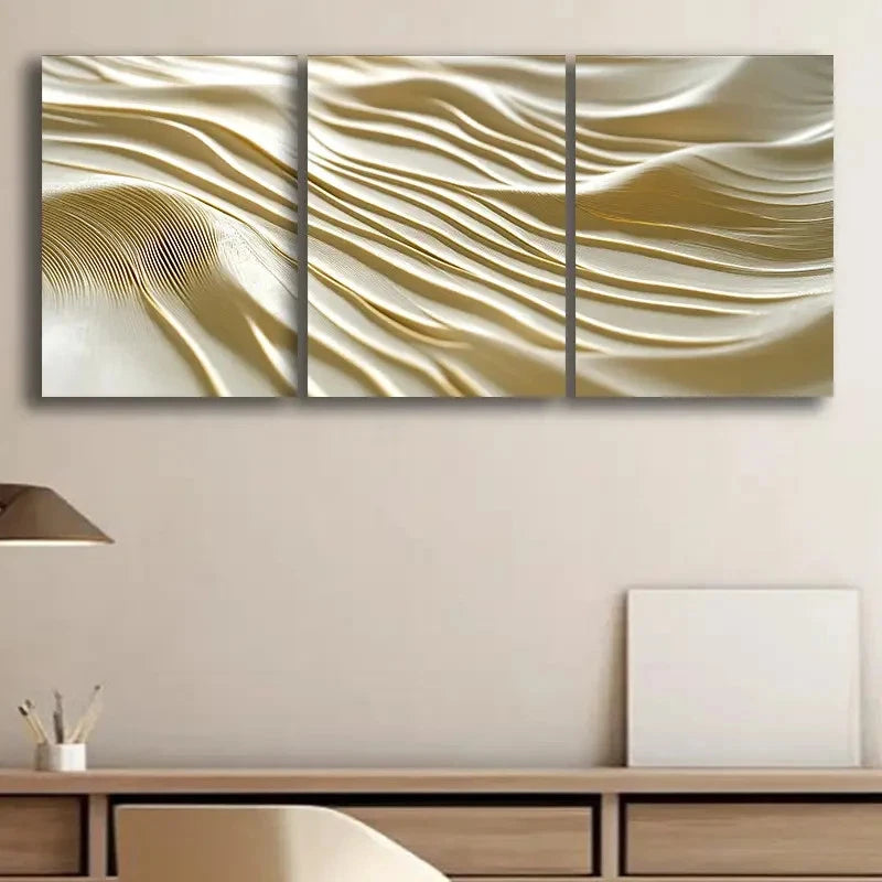 3pcs Luxurious Abstract Golden Line Pattern Metal Print Ready to Hang Art