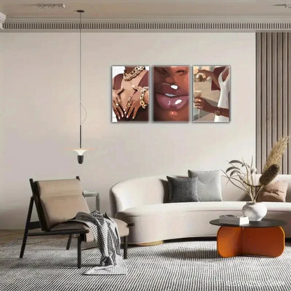 3pcs Exquisite Female Portrait Art Poster Metal Print Ready to Hang Art