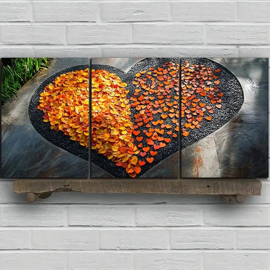 3pcs Love Made of Leaves Beautiful Metal Print Ready to Hang Art