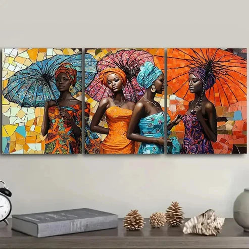 3pcs Three Beautiful African Women Wall Art Set Canvas Unframed - High Quality Print 100% Australian Made Wall Canvas
