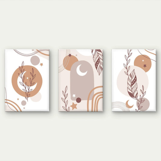 3pcs Modern Boho Neutral Abstract Beige Wall Art Set Canvas Framed 50x70cm - High Quality Print 100% Australian Made Wall Canvas Ready to Hang