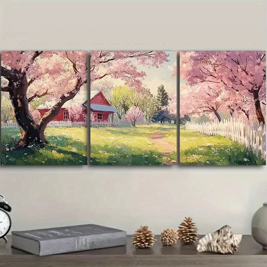 3pcs Featuring A Pink Cherry Blossom Tree Metal Print Ready to Hang Art