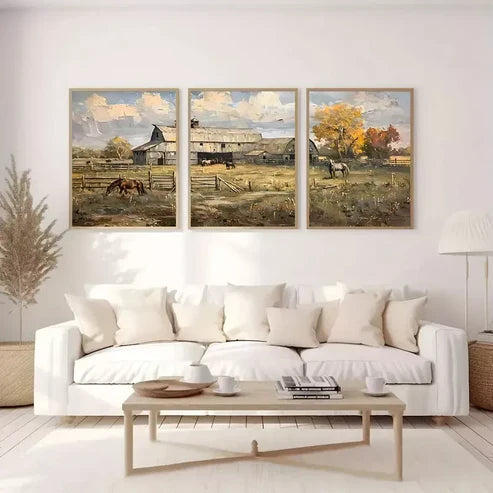 3pcs Rustic Farmhouse Landscape Canvas Framed 60x90cm - High Quality Print 100% Australian Made Wall Canvas Ready to Hang