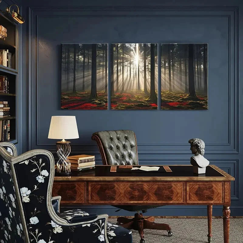 3pcs Sunlight Forest Nature Landscape Art Metal Print Ready to Hang Art