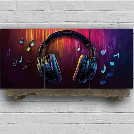 3pcs Music Headphone Themed Modern Painting Metal Print Ready to Hang Art