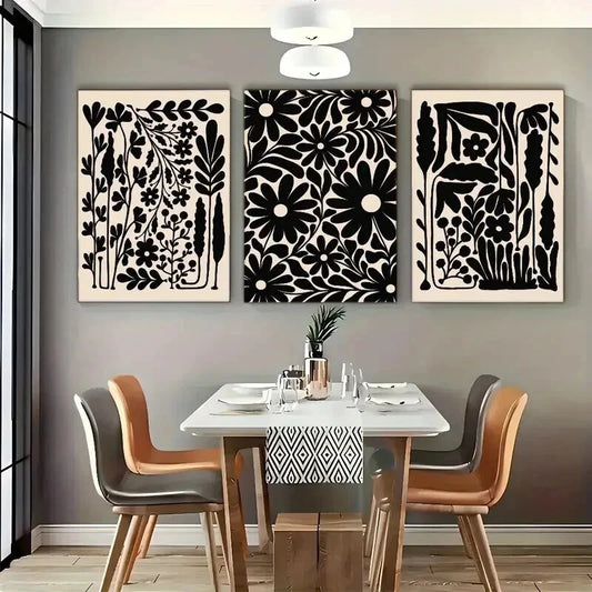 3pcs Touch Of Sophistication Beige Black Daisy Wall Art Set Canvas Framed 40x60cm - High Quality Print 100% Australian Made Wall Canvas Ready to Hang