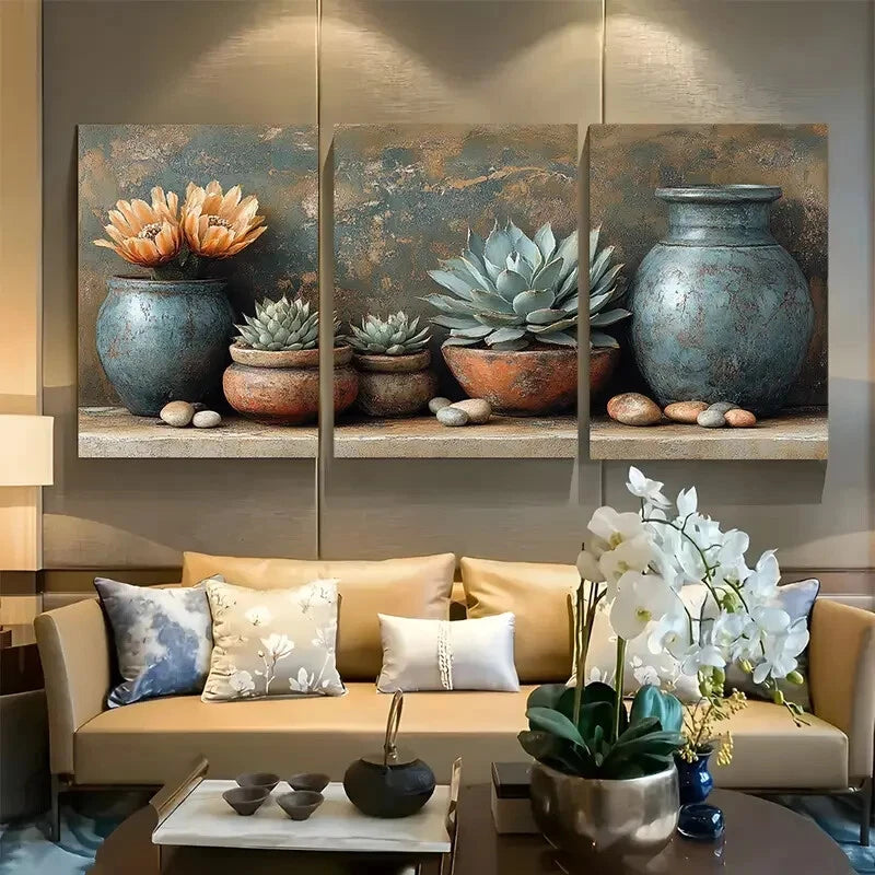 3pcs Southwest Cactus and Pottery Design Metal Print Ready to Hang Art