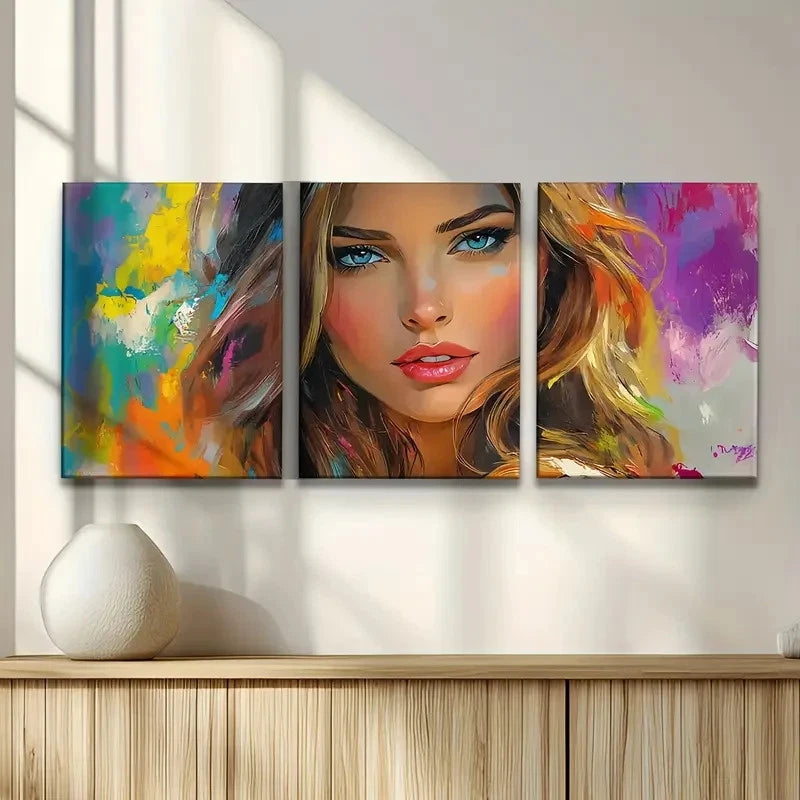 3pcs Elegant Female Portraits Painting Metal Print Ready to Hang Art