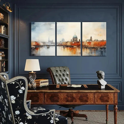 3pcs Vintage Cityscape Architectural Reflections Metal Print Ready to Hang Art