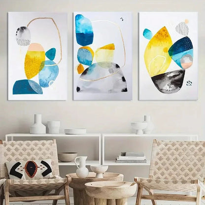 3pcs Vibrant Geometric & Floral Designs Metal Print Ready to Hang Art