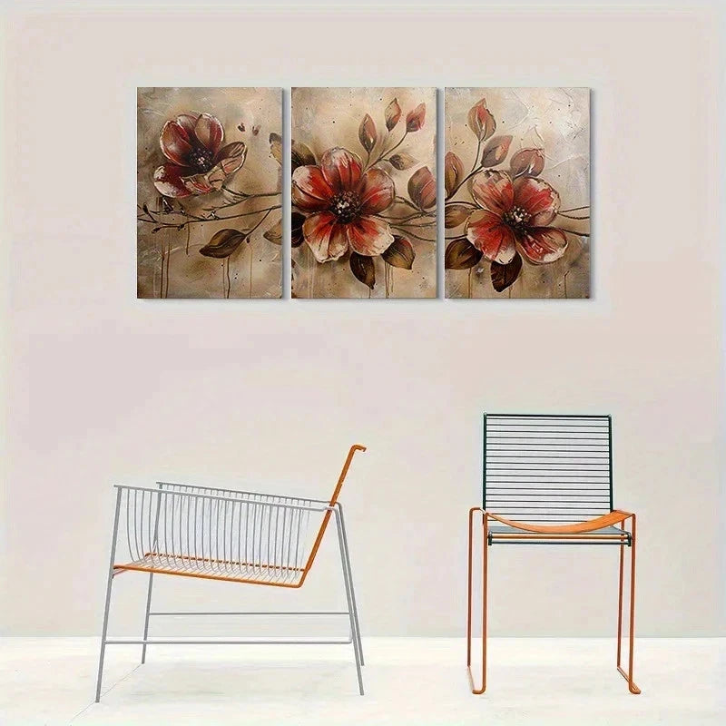3pcs Abstract Flower Modern Painting Metal Print Ready to Hang Art