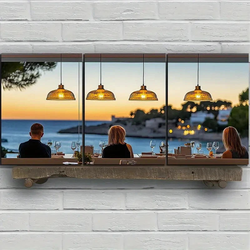 3pcs Chandelier Sunset Hanging Lamps Metal Print Ready to Hang Art