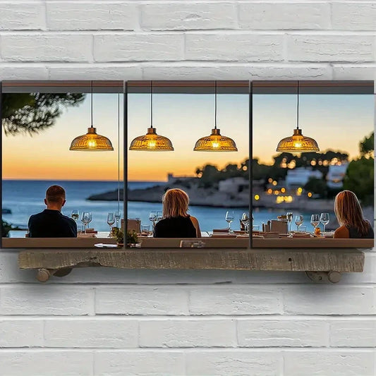 3pcs Chandelier Sunset Hanging Lamps Metal Print Ready to Hang Art