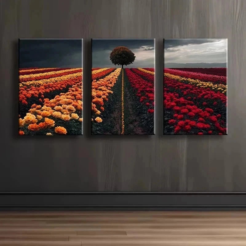 3pcs Charming Flower Fields Illustration Metal Print Ready to Hang Art