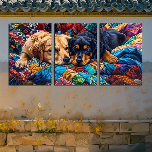 3pcs Modern Colorful Pet Painting Design Metal Print Ready to Hang Art