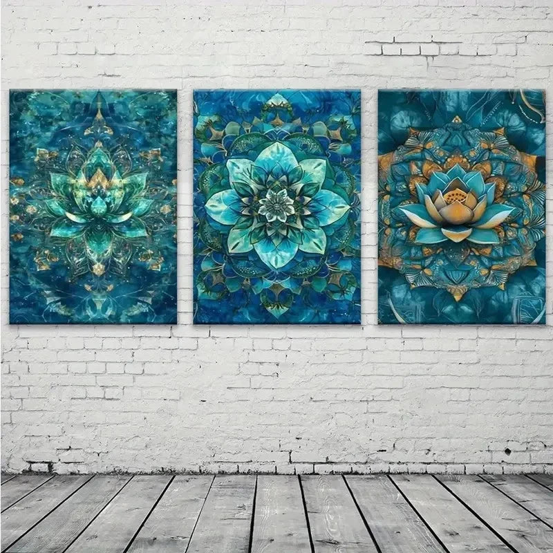 3pcs Symmetrical Floral & Geometric Patterns Metal Print Ready to Hang Art