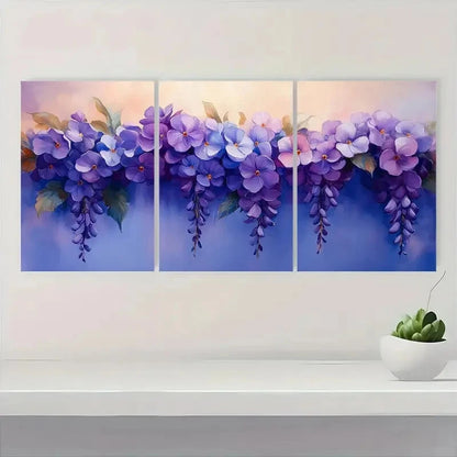 3pcs Elegant Purple Wisteria Floral Art Prints Metal Print Ready to Hang Art