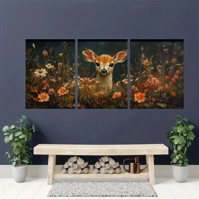 3pcs Giclee French Vibrant Floral & Fauna Design Metal Print Ready to Hang Art