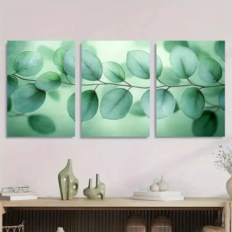 3pcs Botanical Watercolor Green Leaf Flower Metal Print Ready to Hang Art