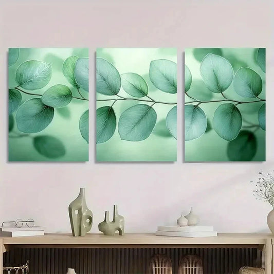 3pcs Botanical Watercolor Green Leaf Flower Metal Print Ready to Hang Art