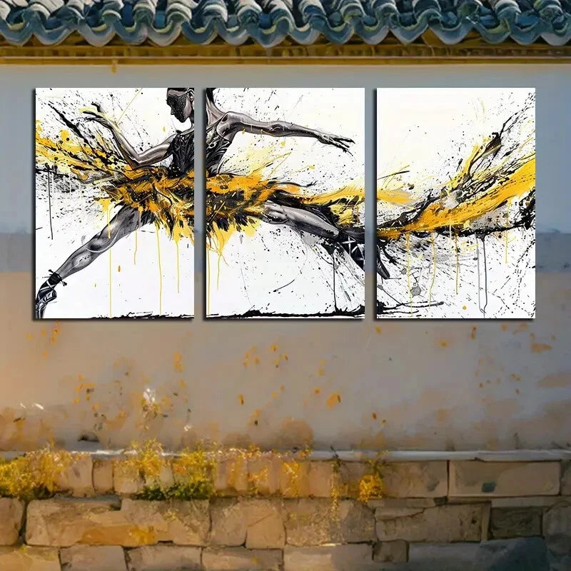 3pcs Ballet Dancer with Splashes Texture Metal Print Ready to Hang Art