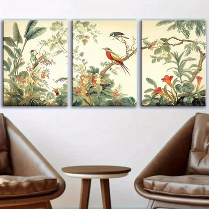3pcs Vibrant Abstract Flowers Birds Perfect Wall Art Set Canvas Framed 40x60cm - High Quality Print 100% Australian Made Wall Canvas Ready to Hang